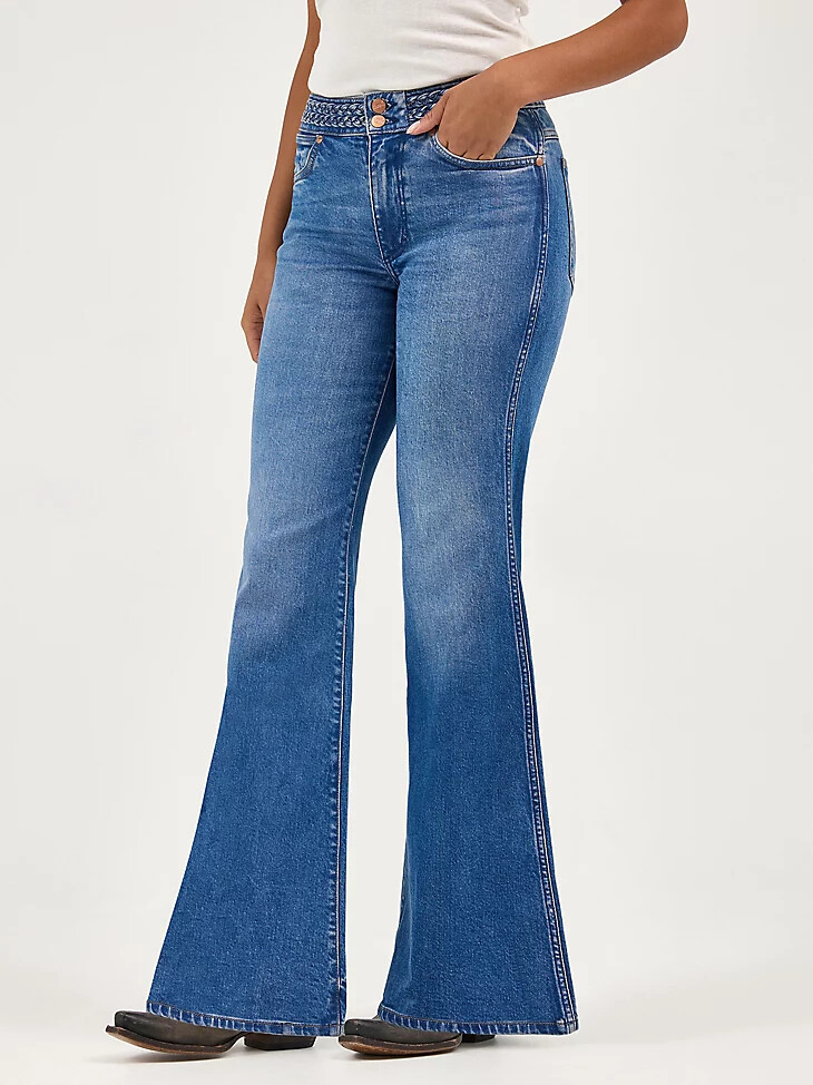 damen-jeans mit geflochtenem schlag farbe soft sapphire