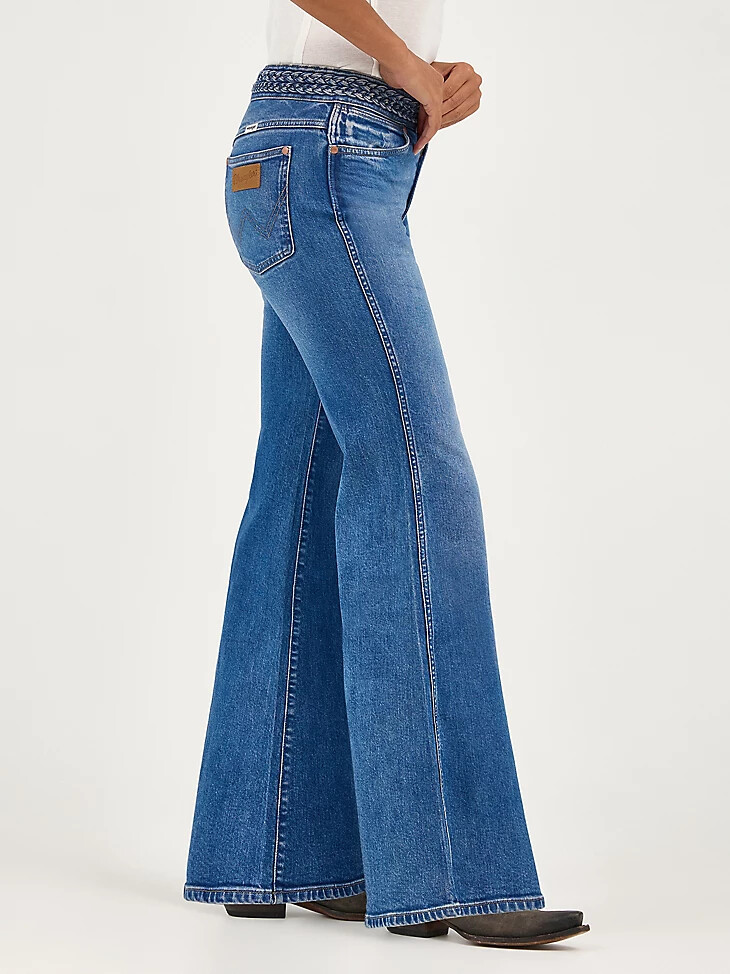 damen-jeans mit geflochtenem schlag farbe soft sapphire