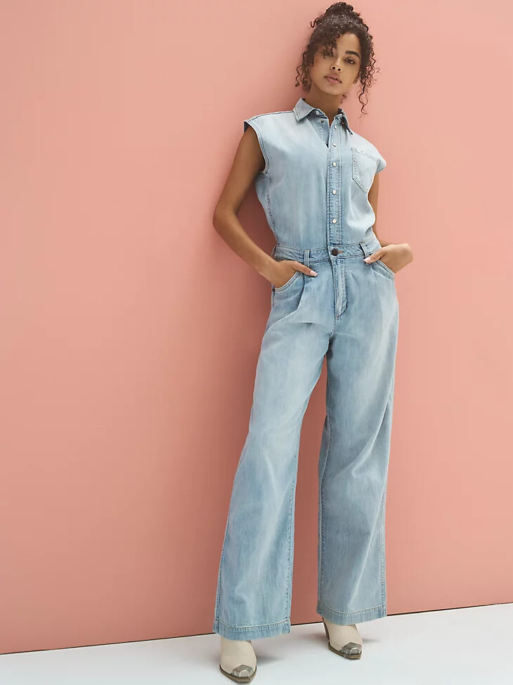 damen-hosenoverall hellblaue waschung
