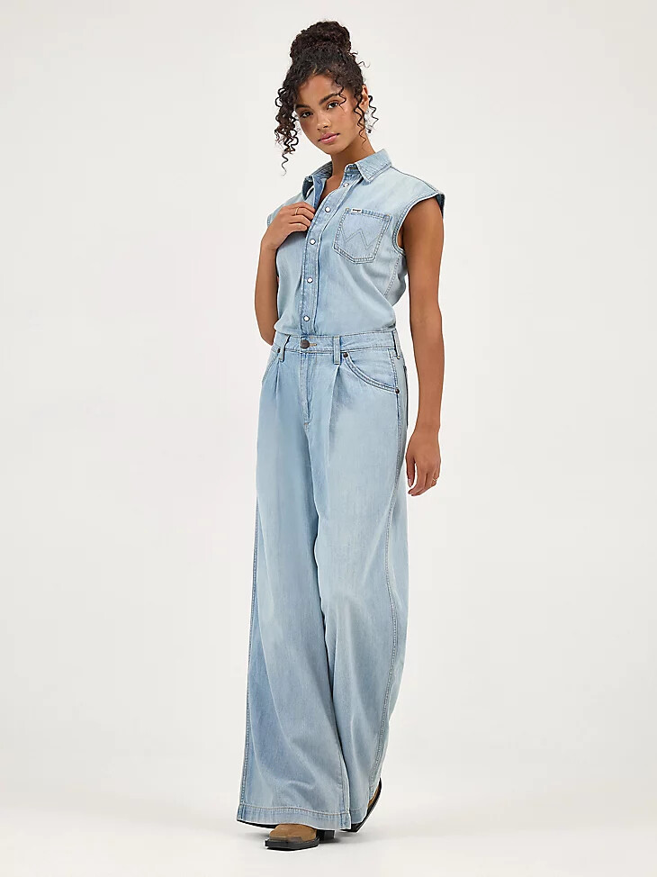 damen-hosenoverall hellblaue waschung