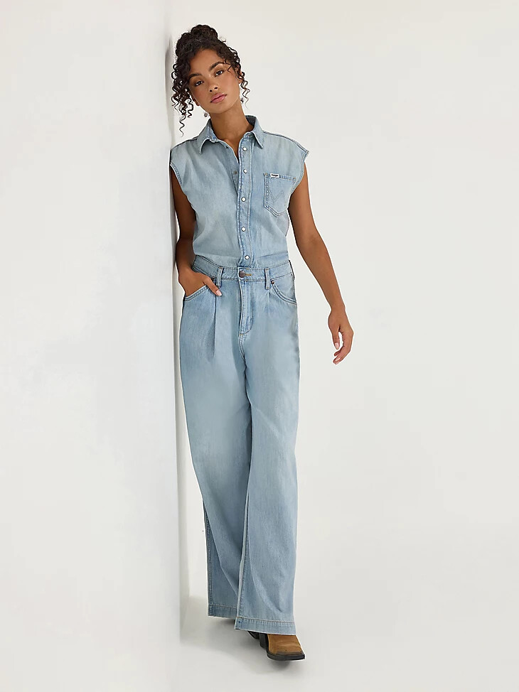 damen-hosenoverall hellblaue waschung