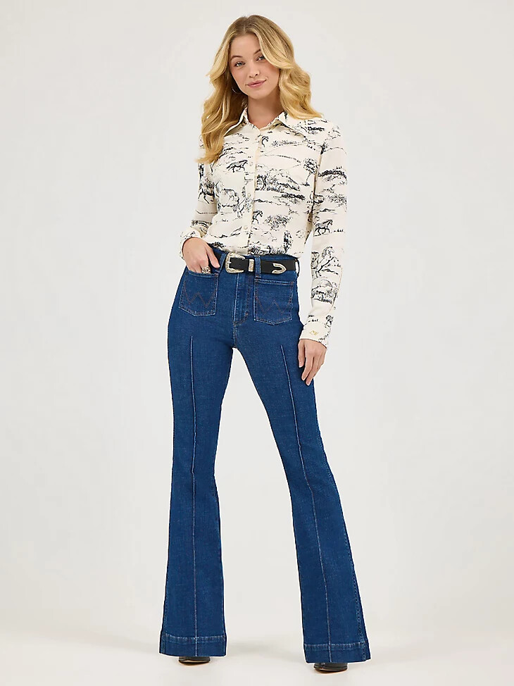 wrangler x lainey wilson bare back flare jeans moonlight wash