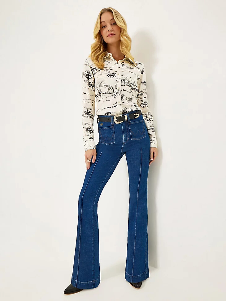 wrangler x lainey wilson bare back flare jeans moonlight wash