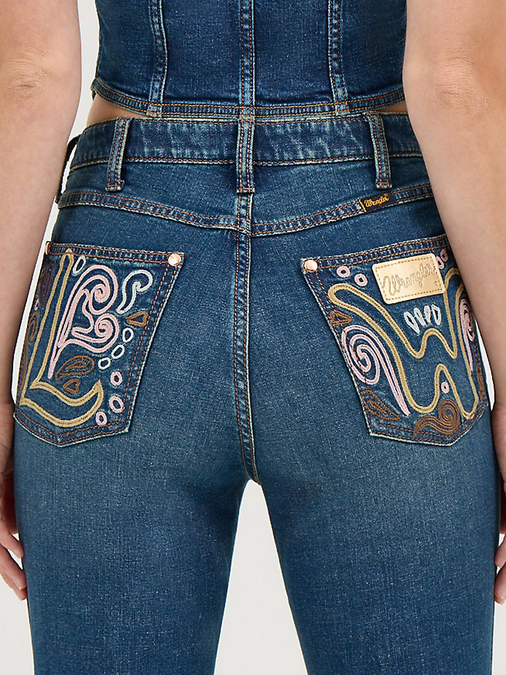 wrangler x lainey wilson bestickte schlaghosen boho wash