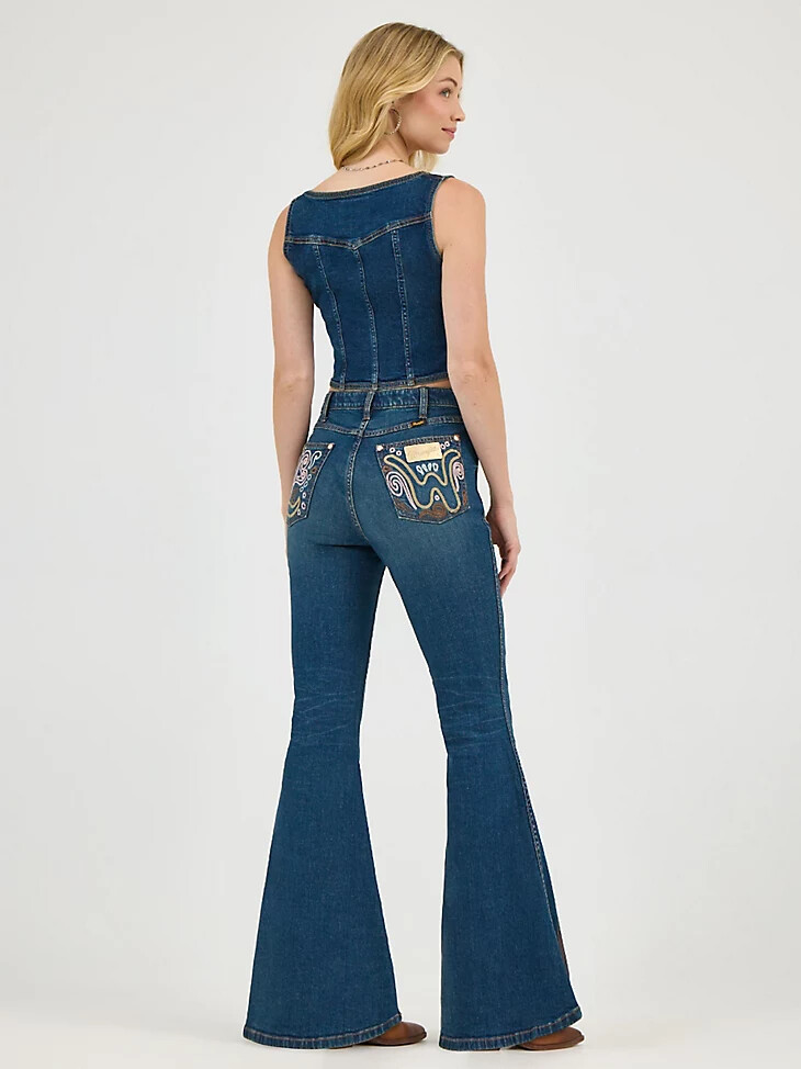 wrangler x lainey wilson bestickte schlaghosen boho wash