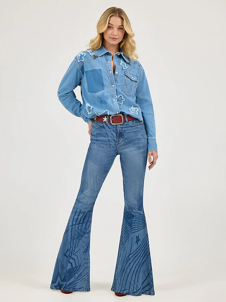 wrangler x lainey wilson rockstar schlaghosen mittelblau