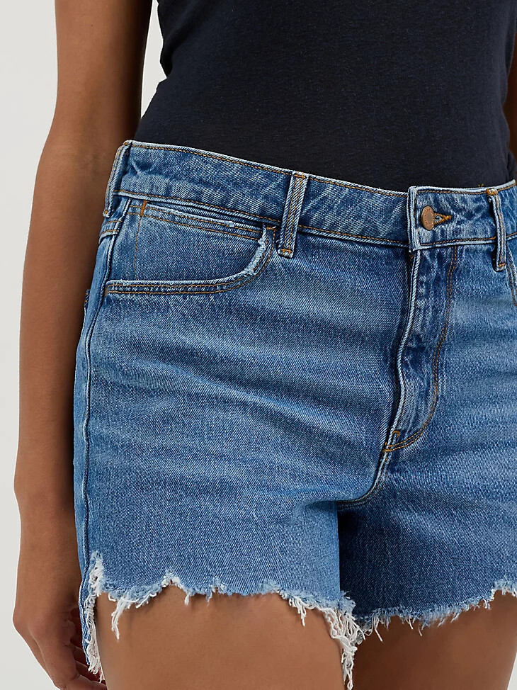 damen-denim-shorts mit mittelhohem bund carolina-blau