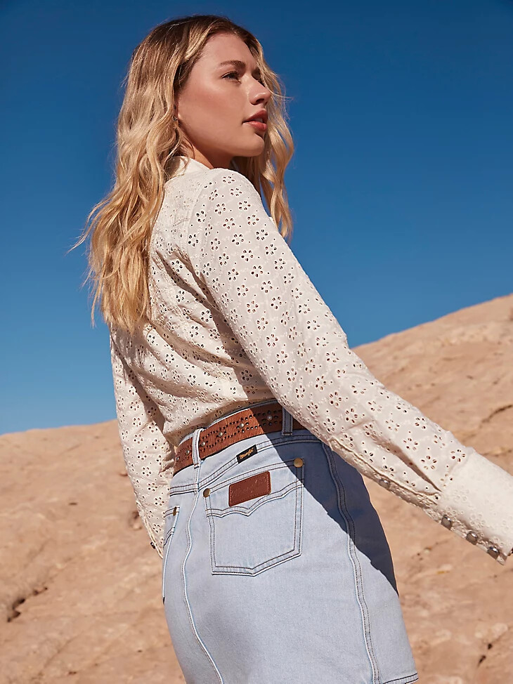 wrangler x yellow rose by kendra scott pearl snap shirt cloud dancer