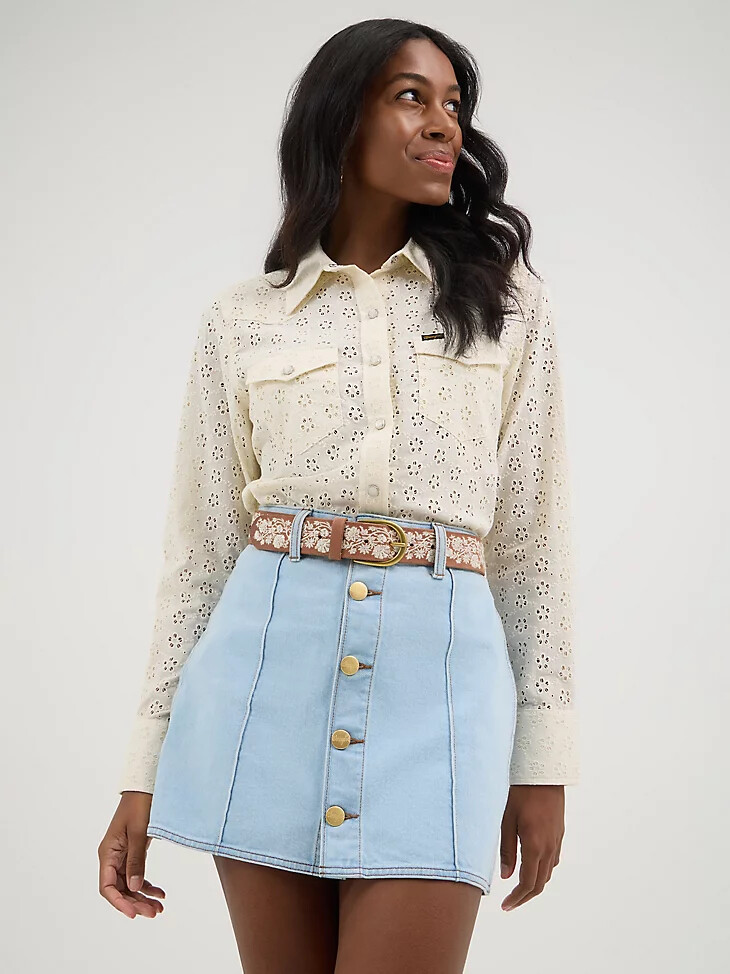 wrangler x yellow rose by kendra scott pearl snap shirt cloud dancer
