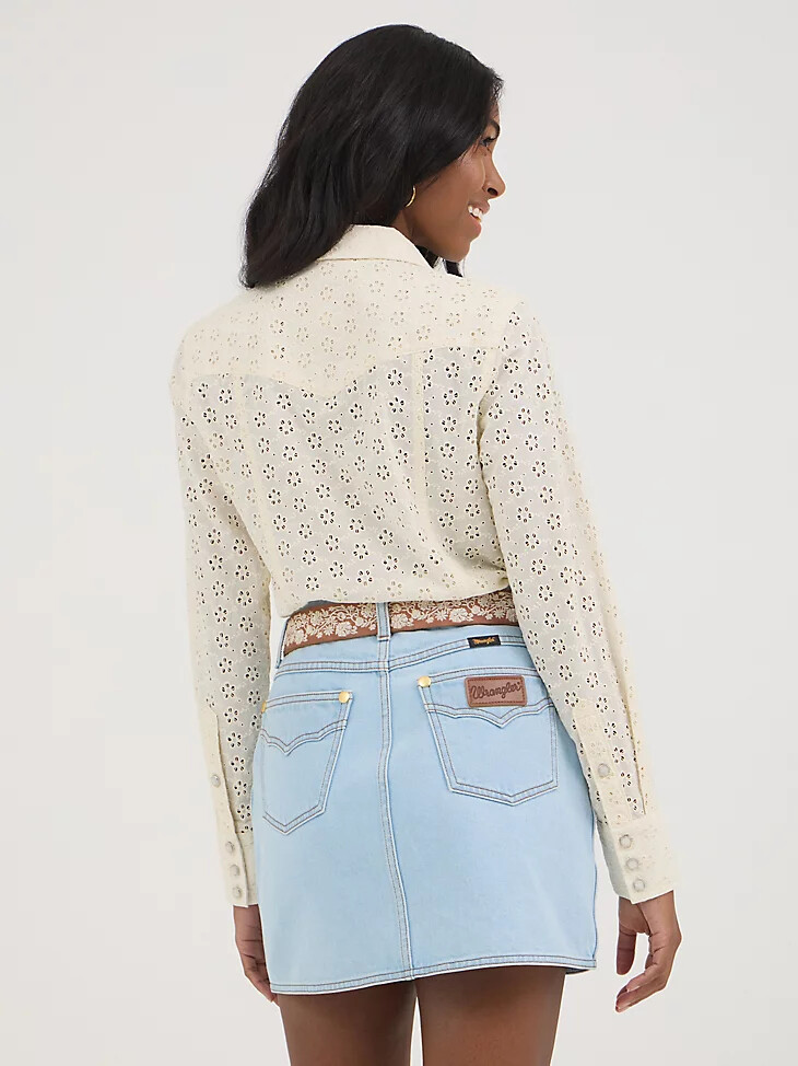 wrangler x yellow rose by kendra scott pearl snap shirt cloud dancer