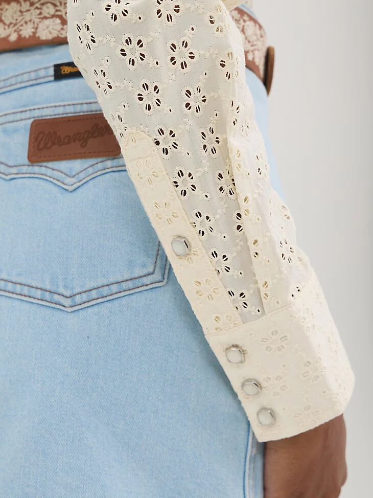 wrangler x yellow rose by kendra scott pearl snap shirt cloud dancer