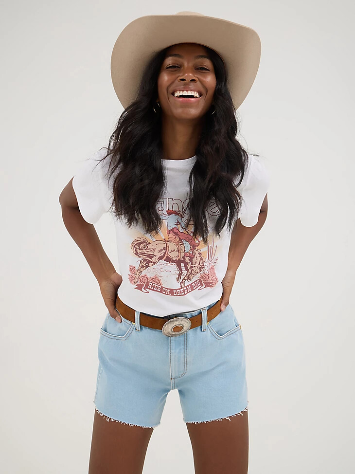 wrangler x yellow rose by kendra scott reworked short prairie wash