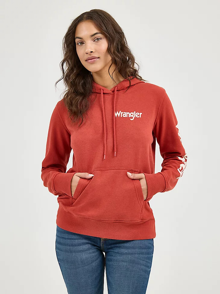 damen wrangler retro logo arm pullover hoodie rost