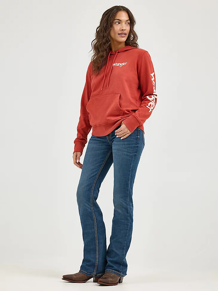 damen wrangler retro logo arm pullover hoodie rost