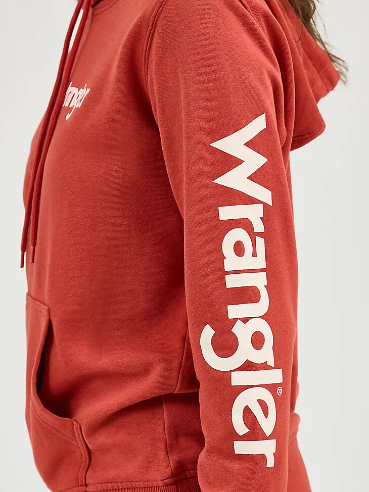 damen wrangler retro logo arm pullover hoodie rost