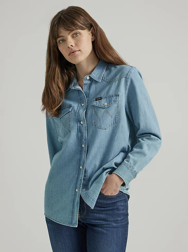 damen boyfriend-jeanshemd gletscherblau
