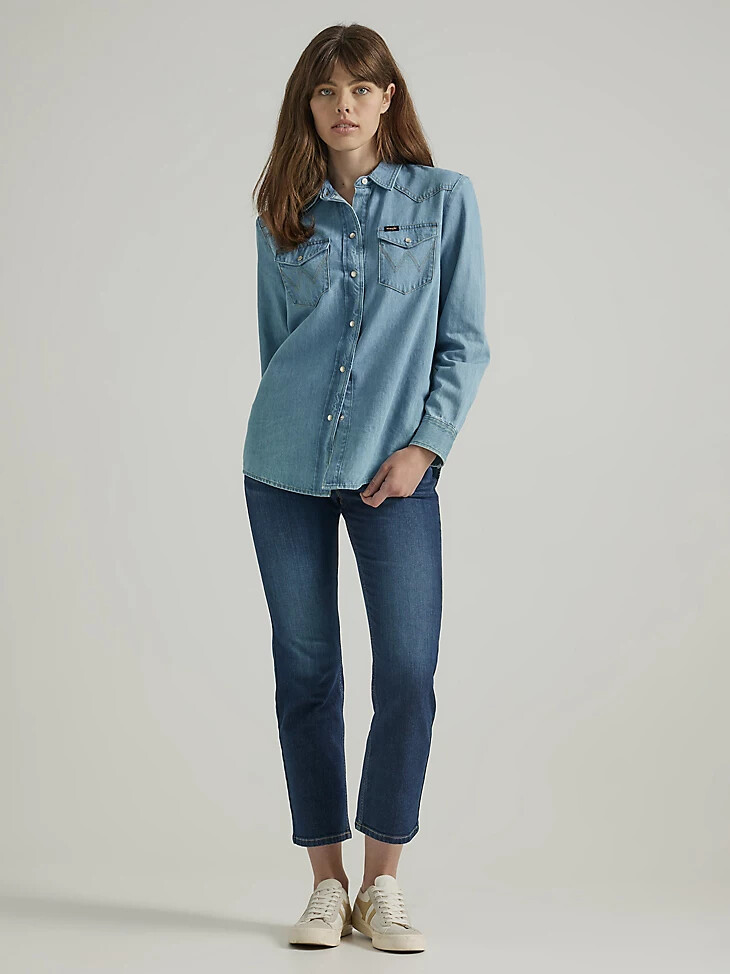 damen boyfriend-jeanshemd gletscherblau