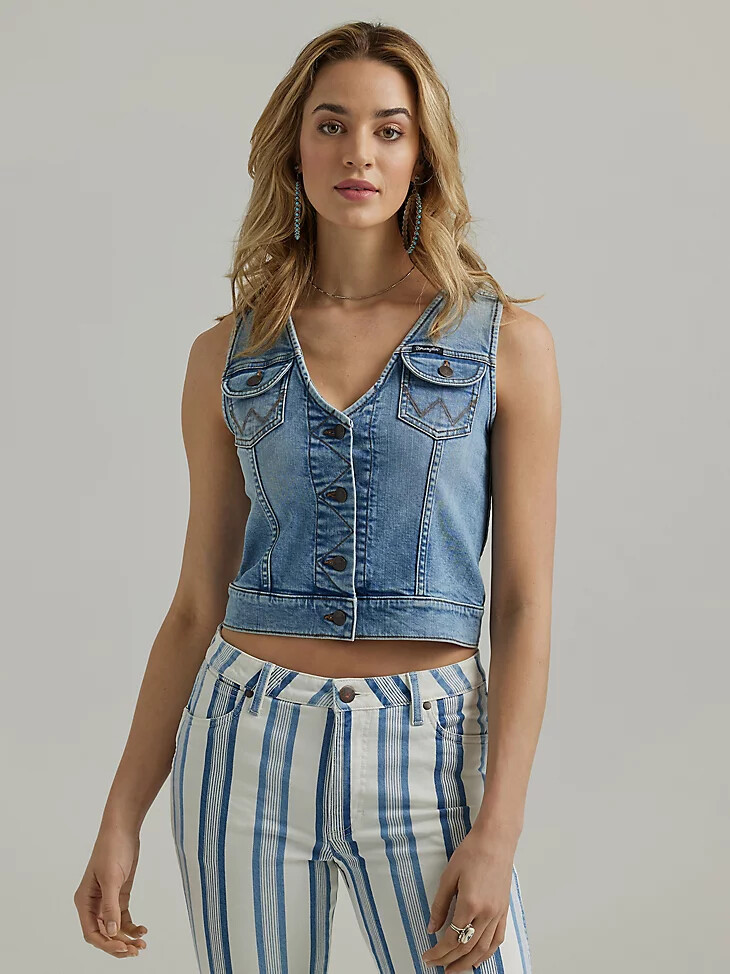wrangler western-jeansweste für damen blau