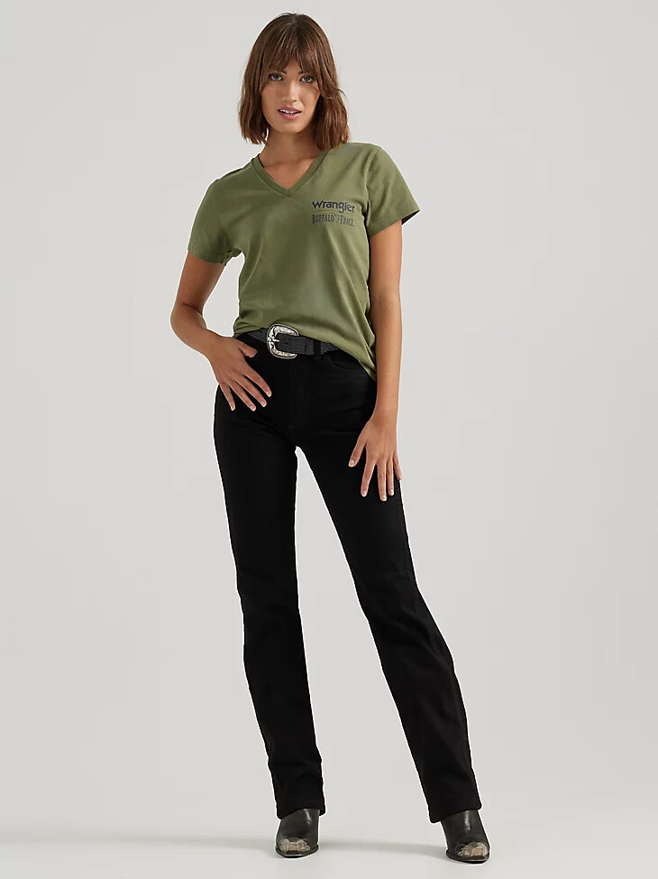 wrangler x buffalo trace damen-t-shirt mit v-ausschnitt kentucky green