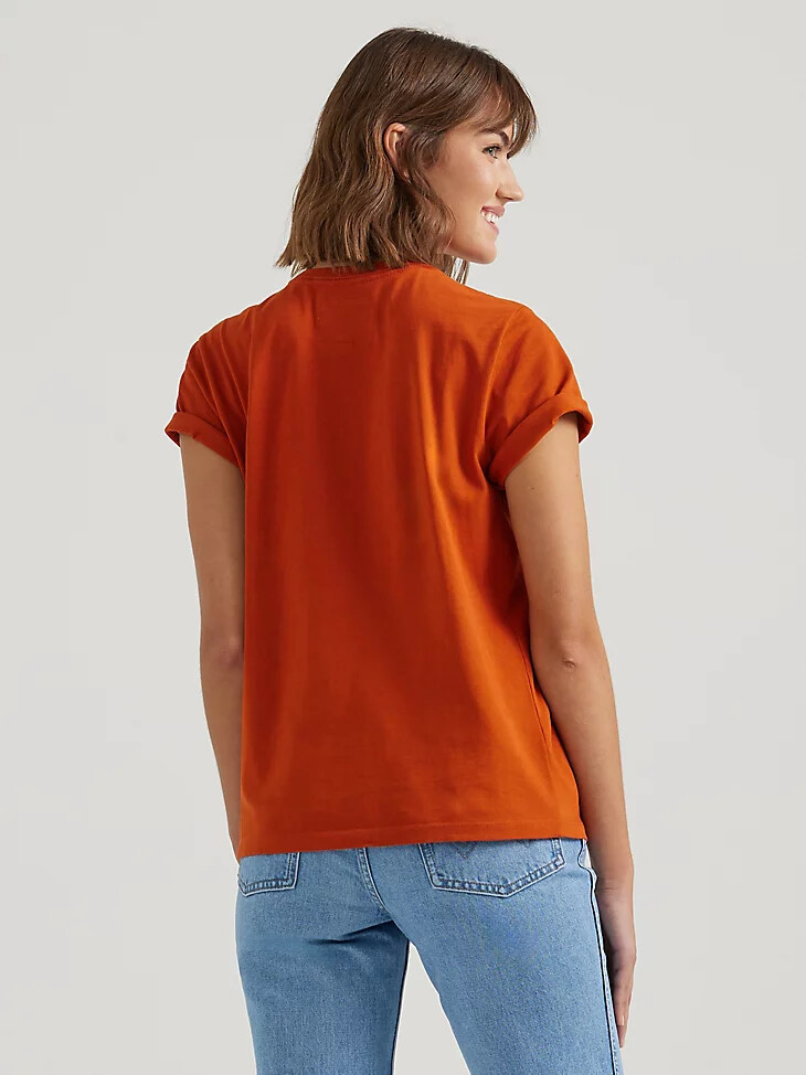 wrangler x buffalo trace damen-logo-t-shirt distillers red