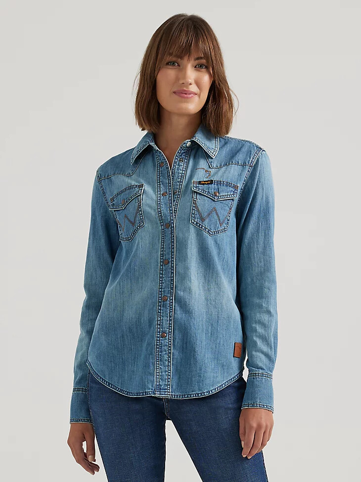 wrangler x buffalo trace damen-revival-shirt indigo