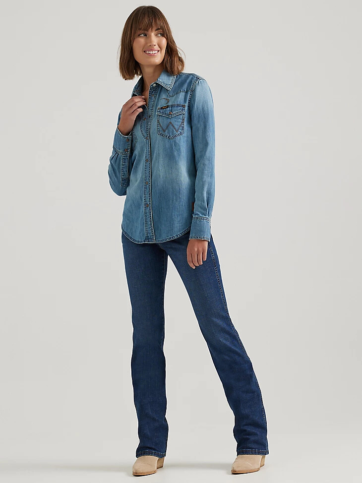 wrangler x buffalo trace damen-revival-shirt indigo