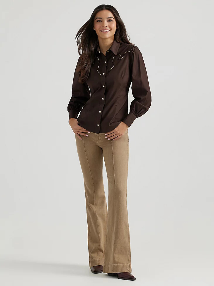 wrangler x yellow rose by kendra scott rodeo-shirt maulwurfschwarz