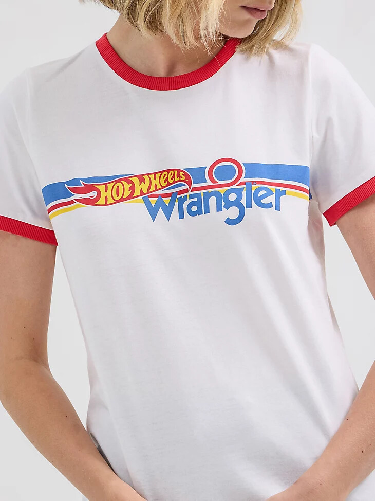 wrangler x hot wheels damen-logo-ringer-t-shirt strahlend weiß