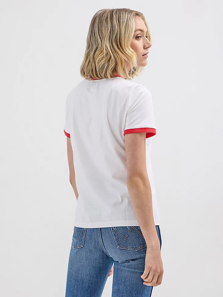 wrangler x hot wheels damen-logo-ringer-t-shirt strahlend weiß