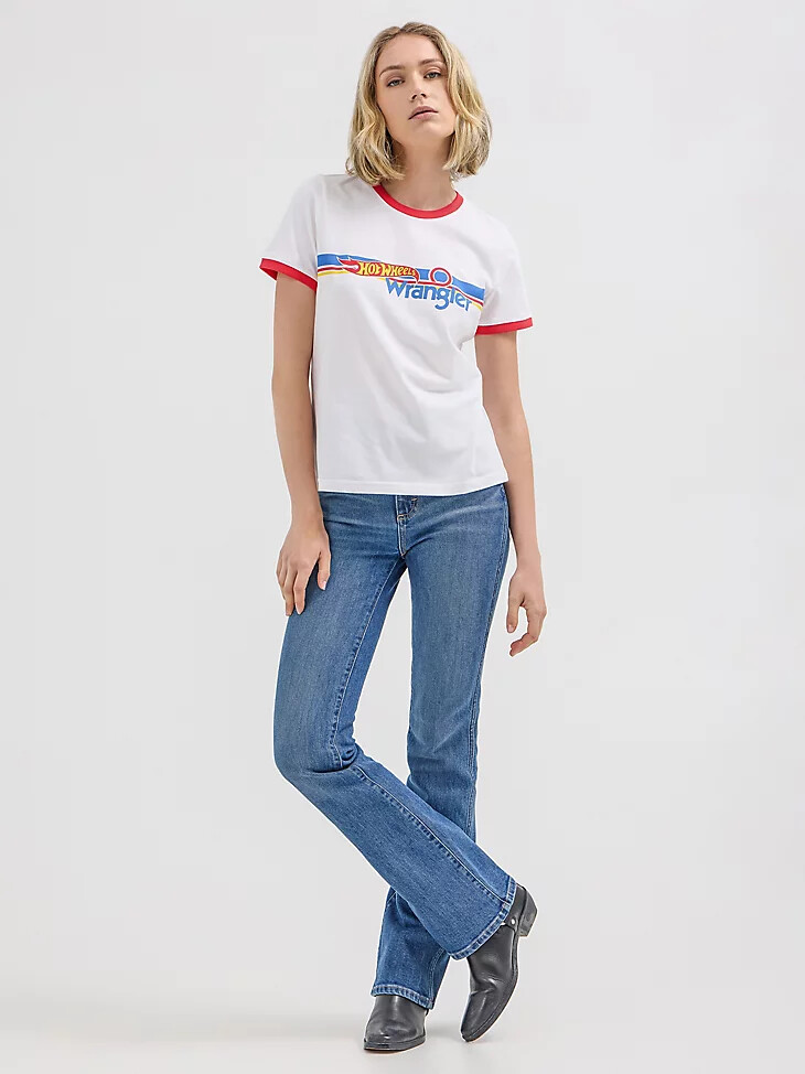 wrangler x hot wheels damen-logo-ringer-t-shirt strahlend weiß