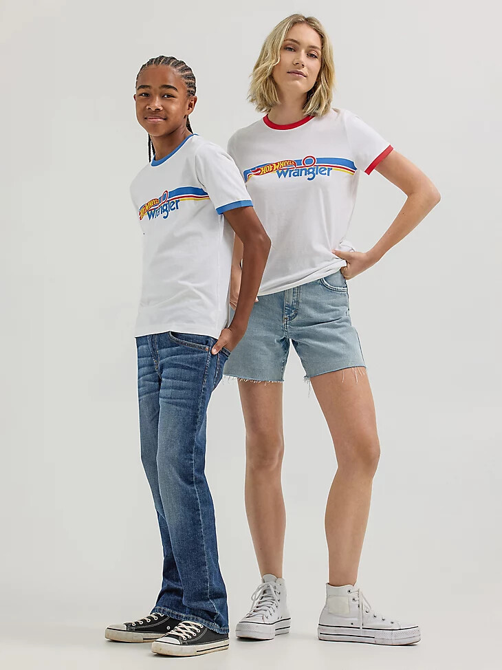 wrangler x hot wheels damen-logo-ringer-t-shirt strahlend weiß