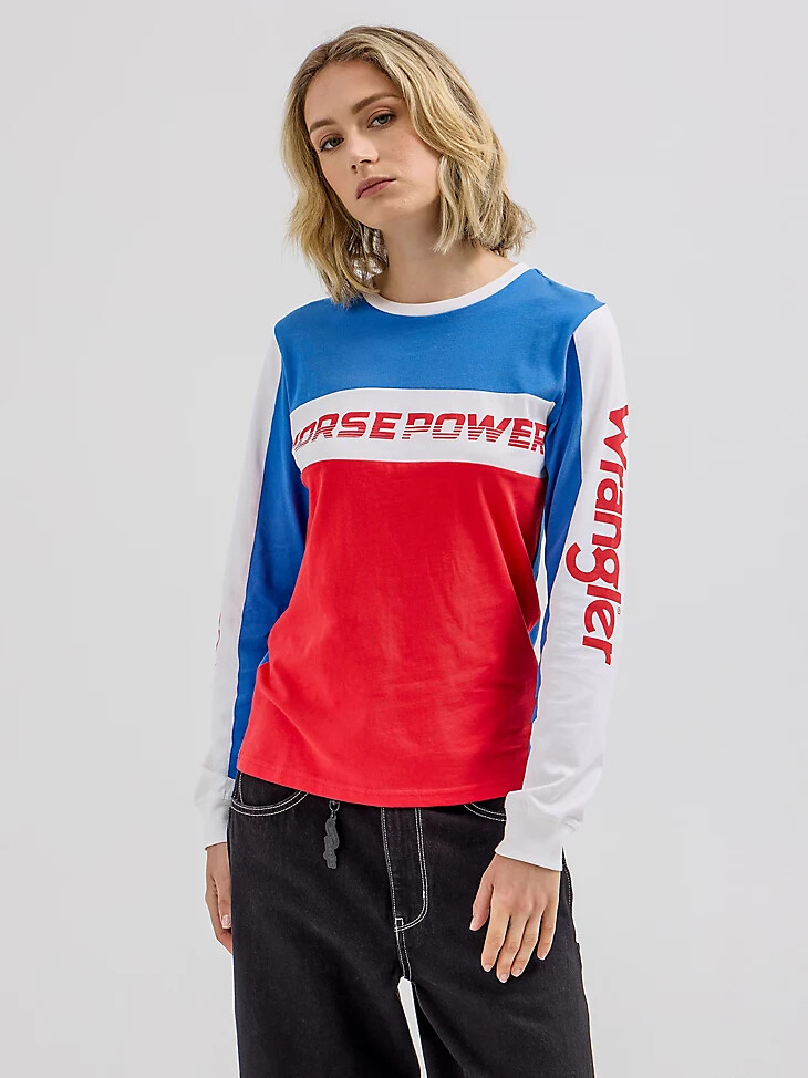 wrangler x hot wheels damen-t-shirt mit farbblock-design mehrfarbig