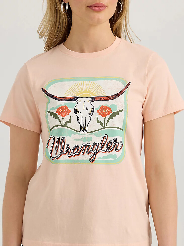 wrangler southwestern graphic damen-t-shirt mit normaler passform farbe peach parfait