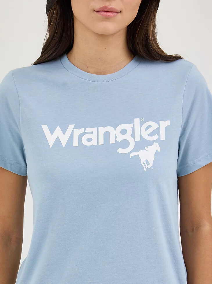 damen wrangler kabel logo regular fit t-shirt dusty blue