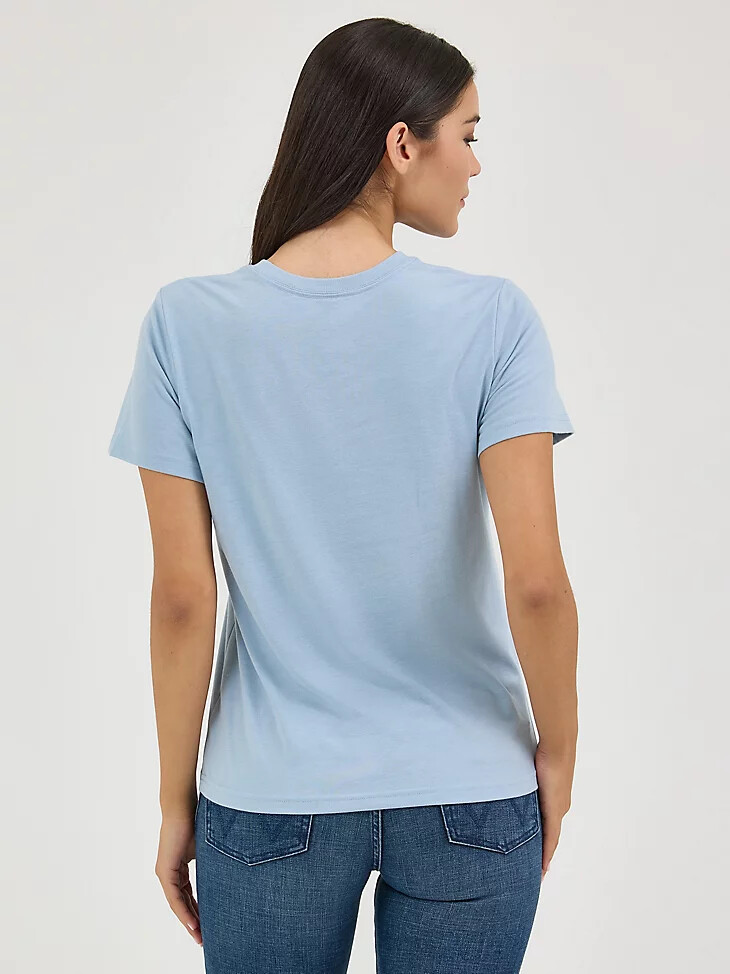 damen wrangler kabel logo regular fit t-shirt dusty blue