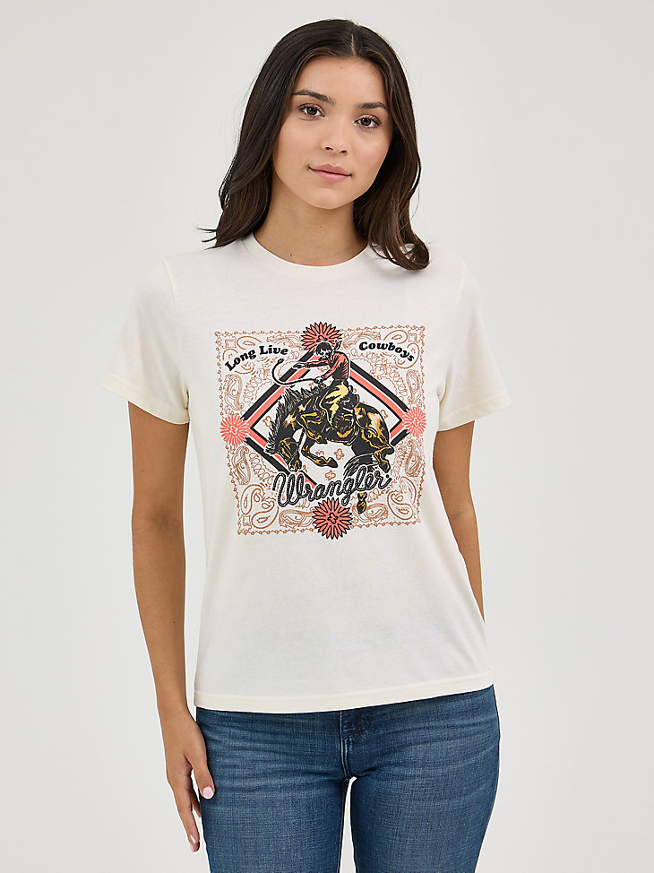 wrangler western graphic damen-t-shirt reguläre passform antikweiß