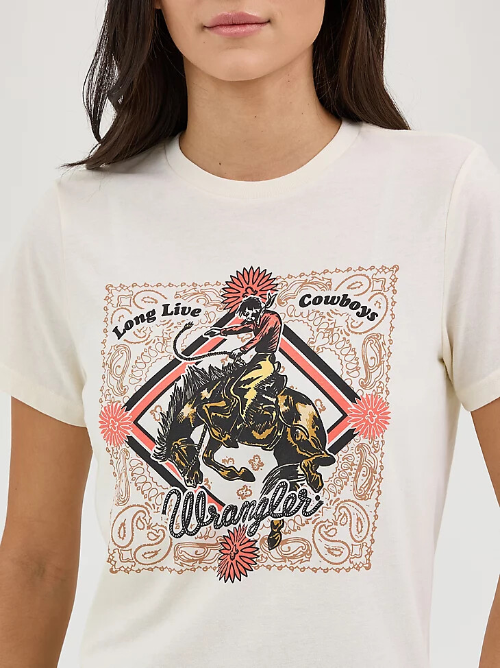 wrangler western graphic damen-t-shirt reguläre passform antikweiß