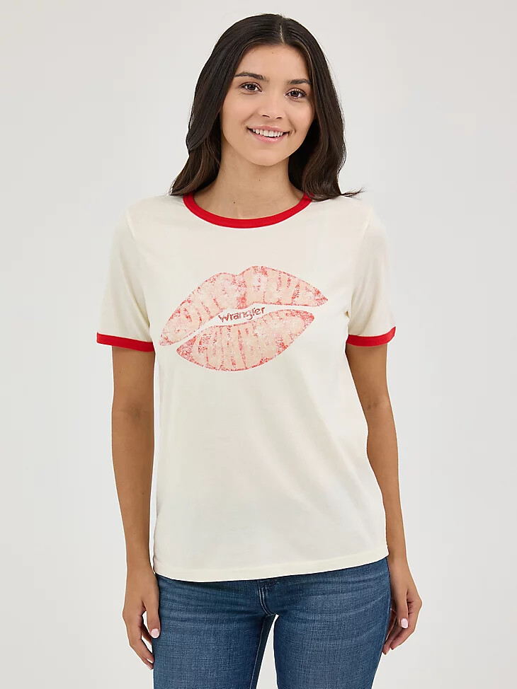 wrangler damen-t-shirt mit grafikprint farbe lips antikweiß