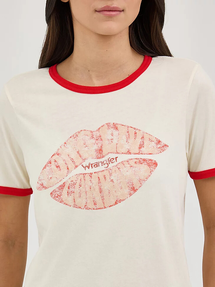 wrangler damen-t-shirt mit grafikprint farbe lips antikweiß