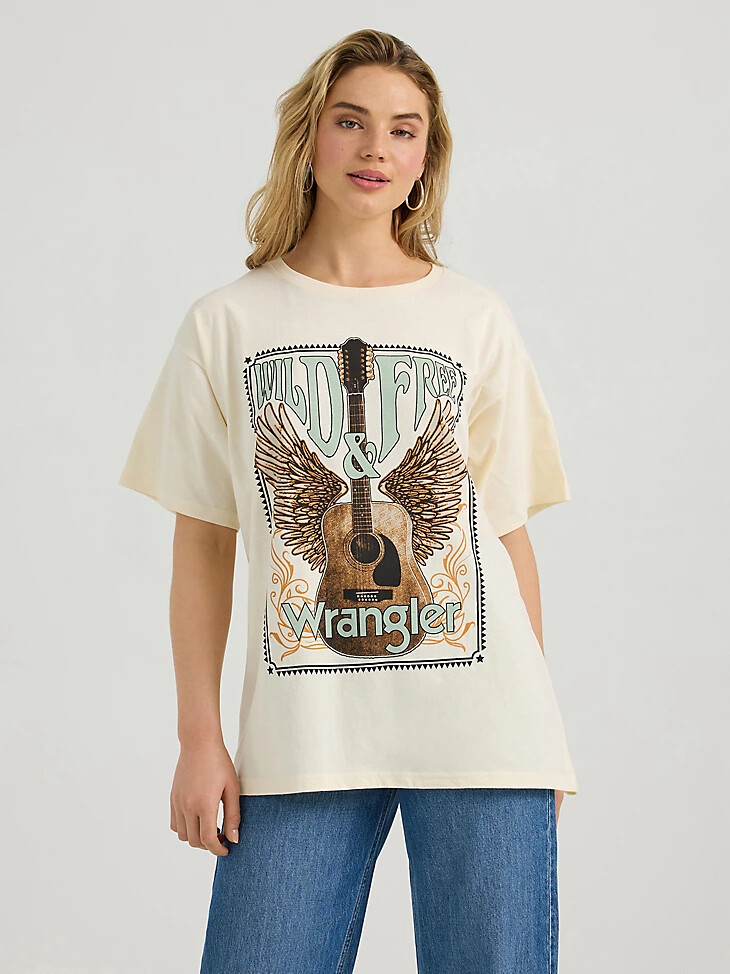 wrangler western grafik-oversize-t-shirt für damen antikweiß