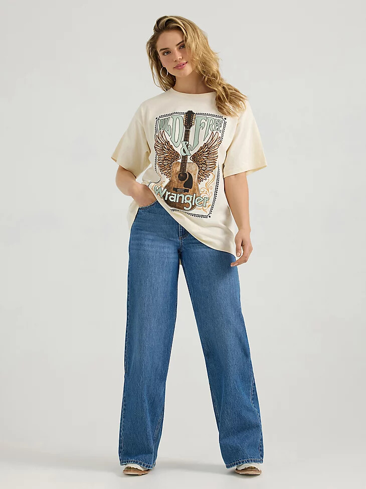 wrangler western grafik-oversize-t-shirt für damen antikweiß