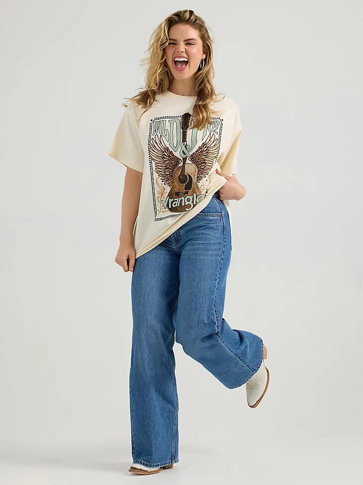 wrangler western grafik-oversize-t-shirt für damen antikweiß