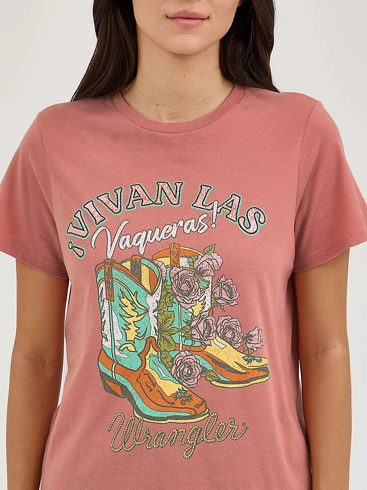 damen wrangler vivan las vaqueras t-shirt cameo brown