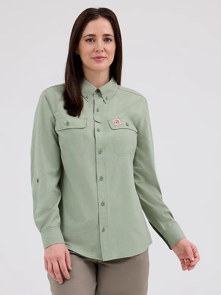 wrangler riggs workwear leichtes belüftetes arbeitshemd für damen heckengrün