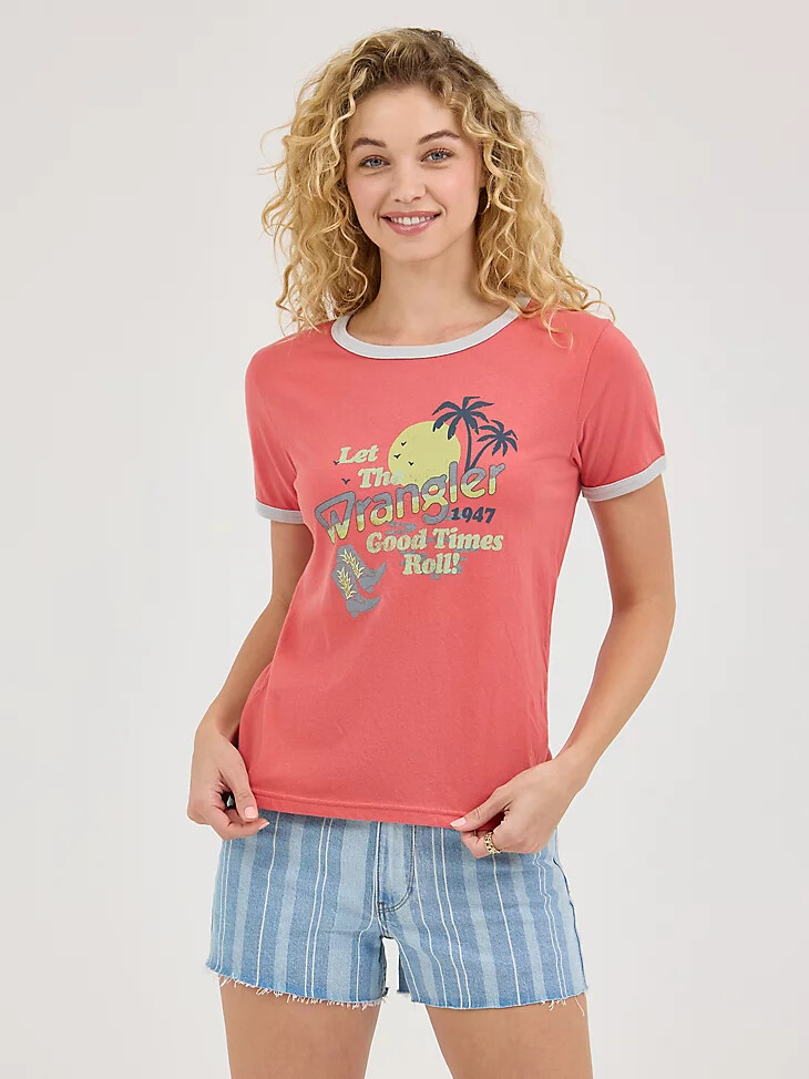 damen tranquil ringer tee faded rose