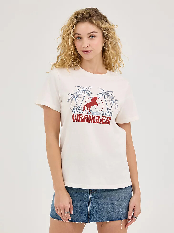 damen-t-shirt mit tropischem pferdemotiv marshmallow