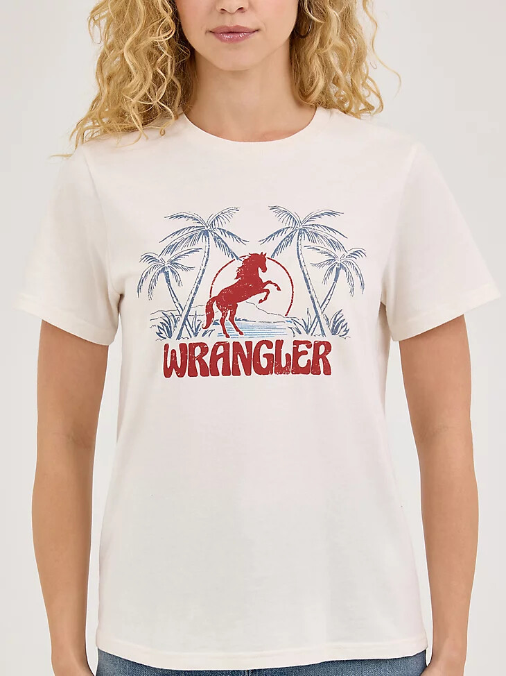 damen-t-shirt mit tropischem pferdemotiv marshmallow