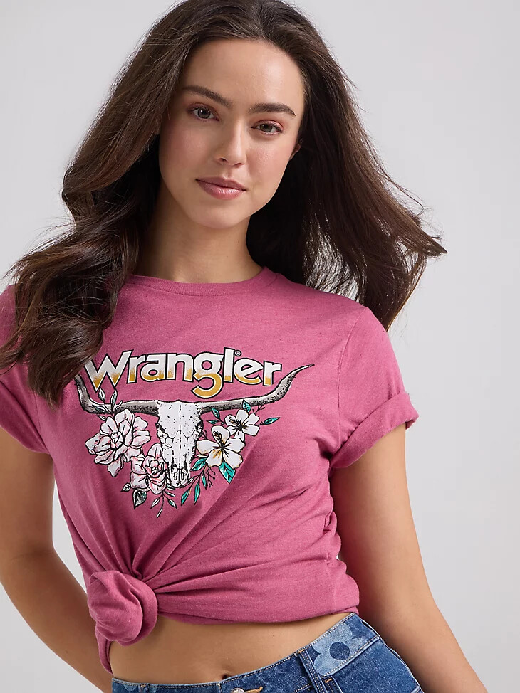damen-t-shirt mit rinder- und blumenmuster malaga heather