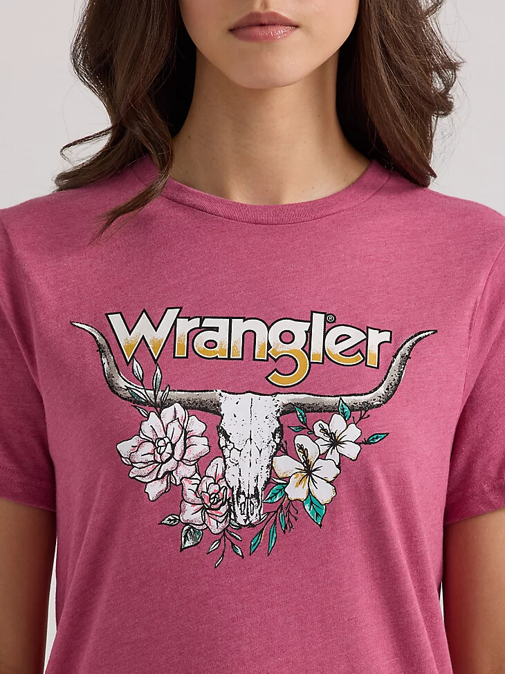 damen-t-shirt mit rinder- und blumenmuster malaga heather