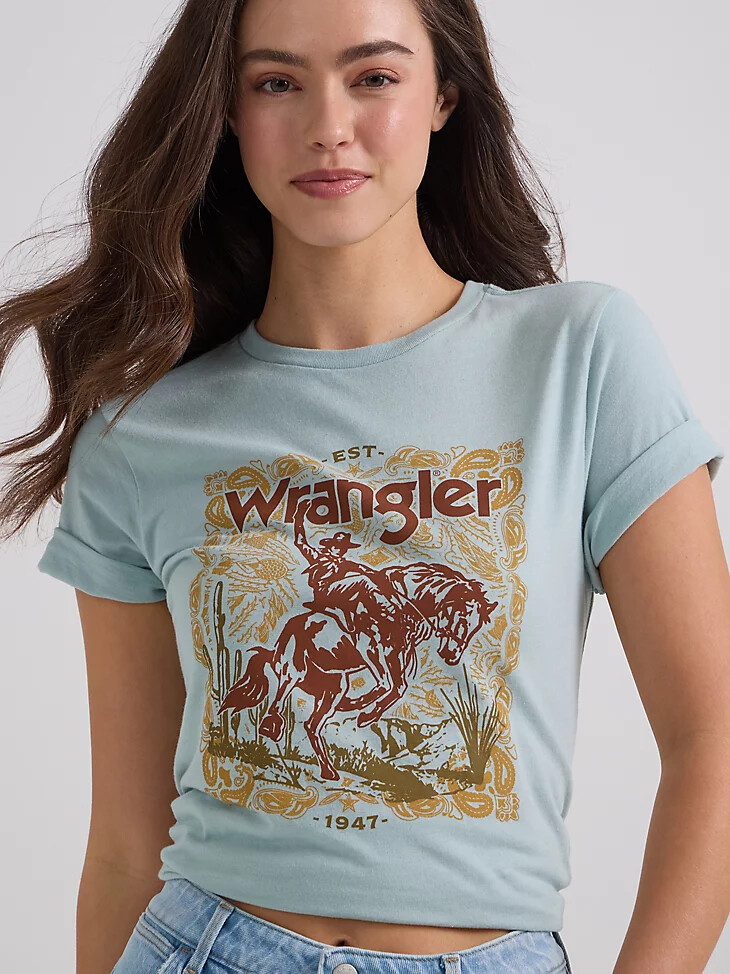 damen-t-shirt „bucking bronco in grau